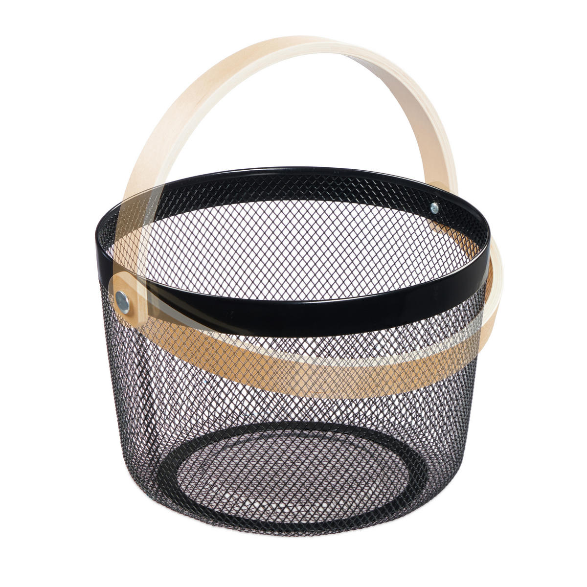 DRAHTKORB - Schwarz, Holz/Metall (27.5/30/25.5cm) - Relaxdays