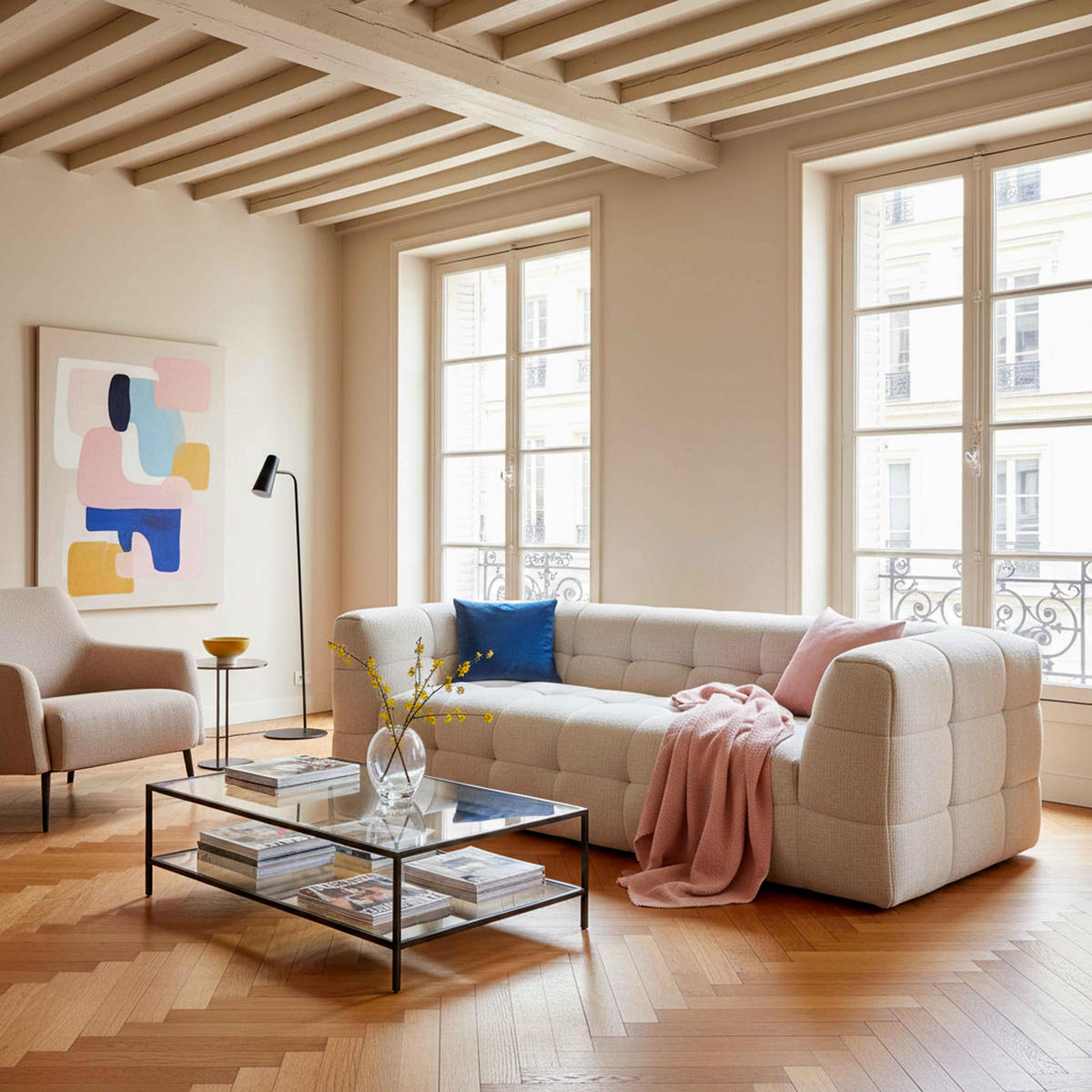 SOFA 3-Sitzer, Weiß - Weiß, Textil (102/69/228cm) - Oviala