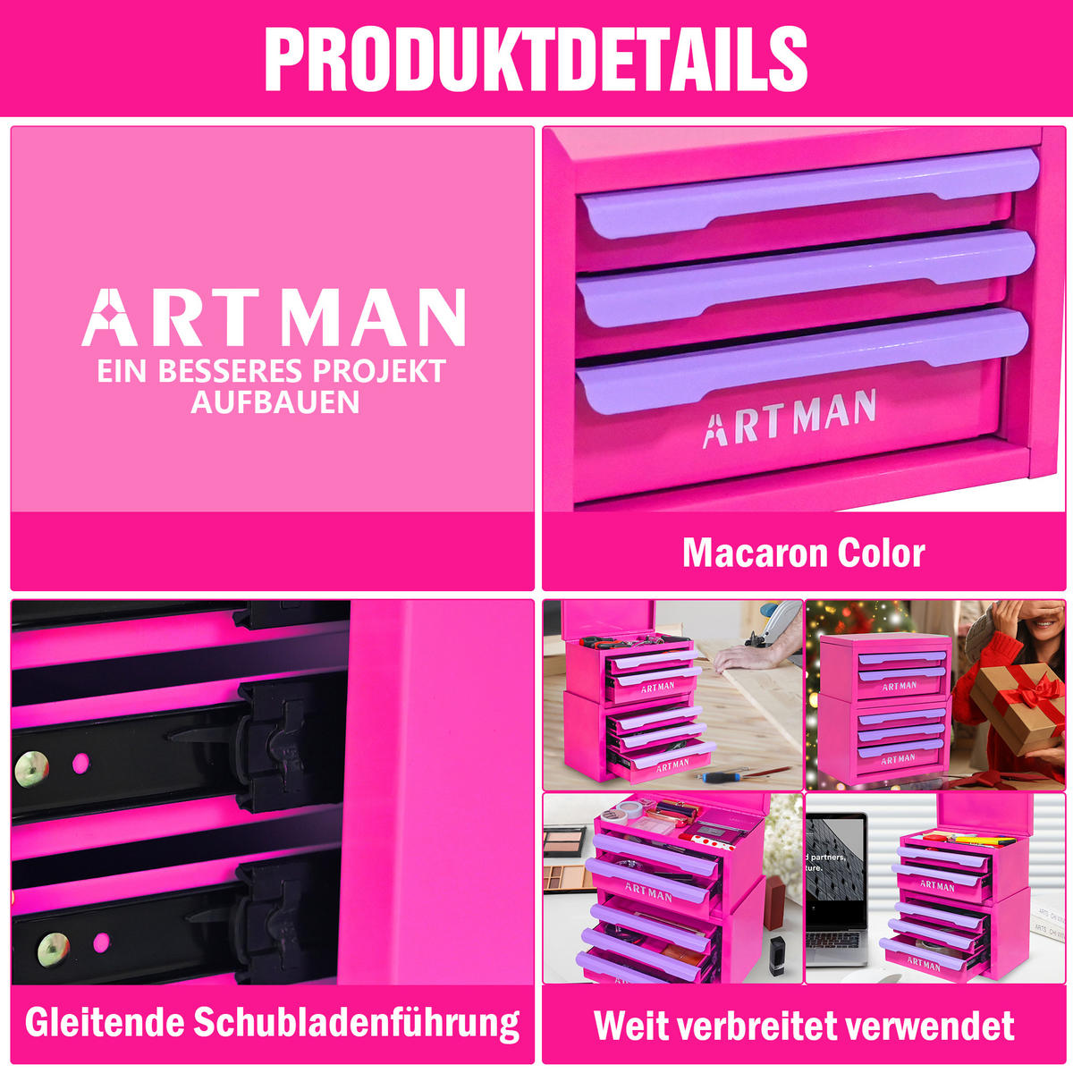 KOMBINATIONSKOFFER – Rosé-Violett, 2+3 Ebenen - Multicolor, Metall (15.8/32/28.5cm) - DCA