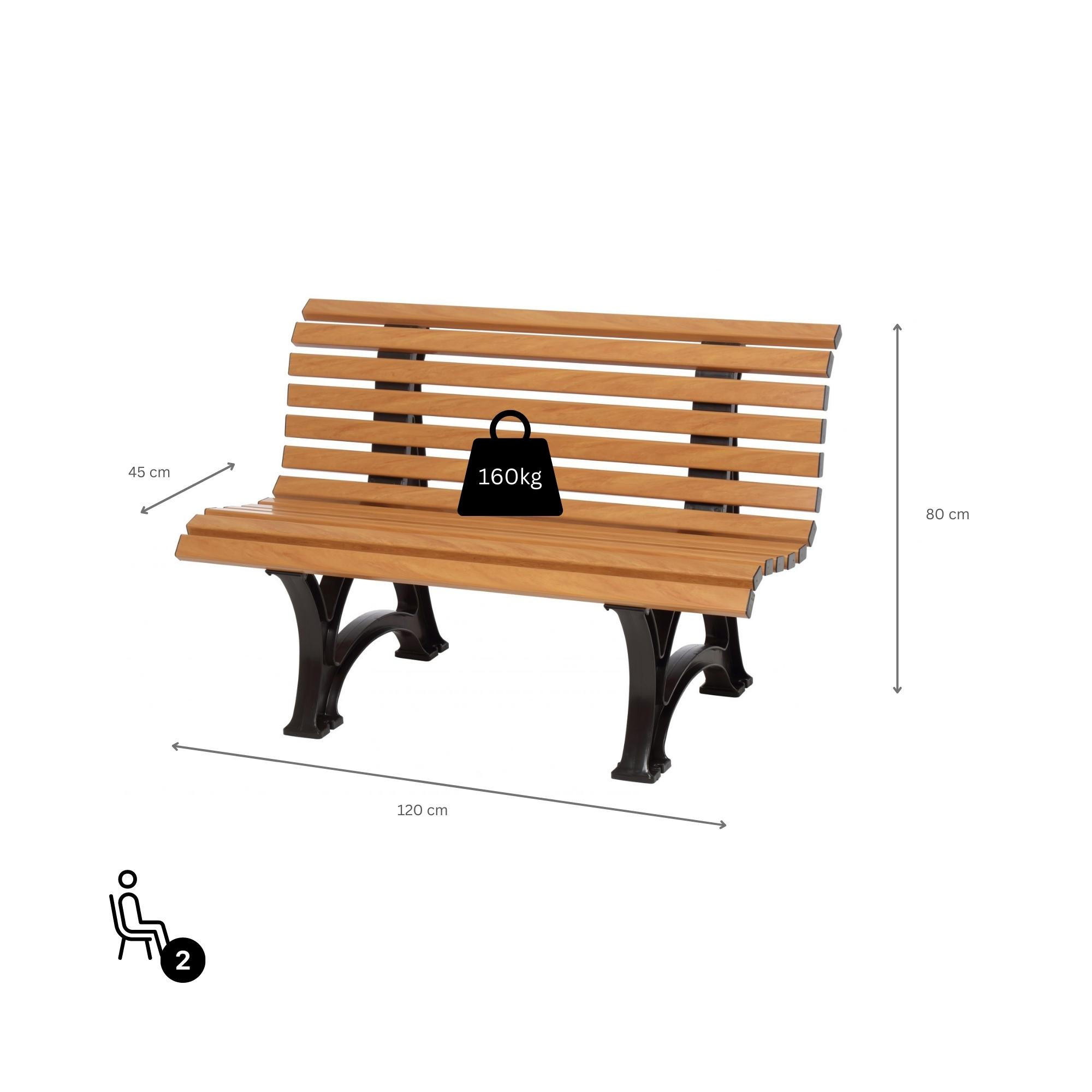 GARTENBANK Jamaika 2 Sitzer Holzoptik 80 x 120 x 64 cm Witterungskunststoff & UV Beständiger Kunststoff - Beige, Kunststoff (120/80/64cm) - PROREGAL