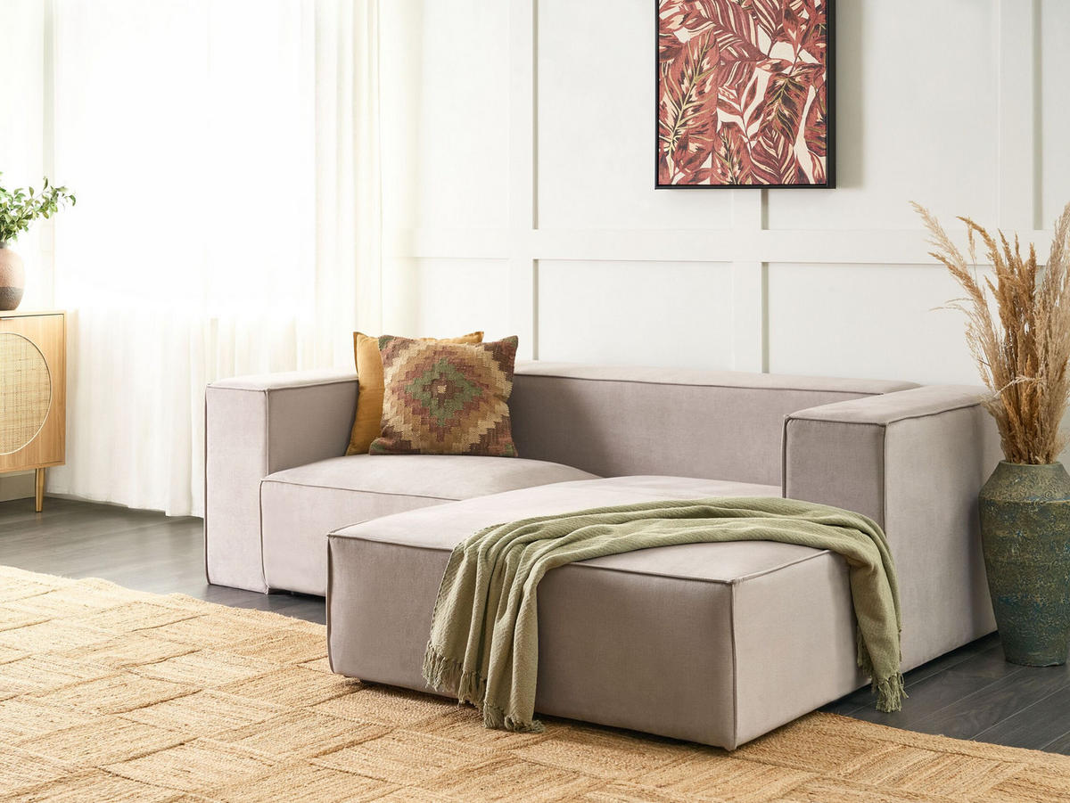 2-SITZER-ECKSOFA Samtstoff taupe rechtsseitig Vernon - Taupe, Textil (236/175cm) - Beliani