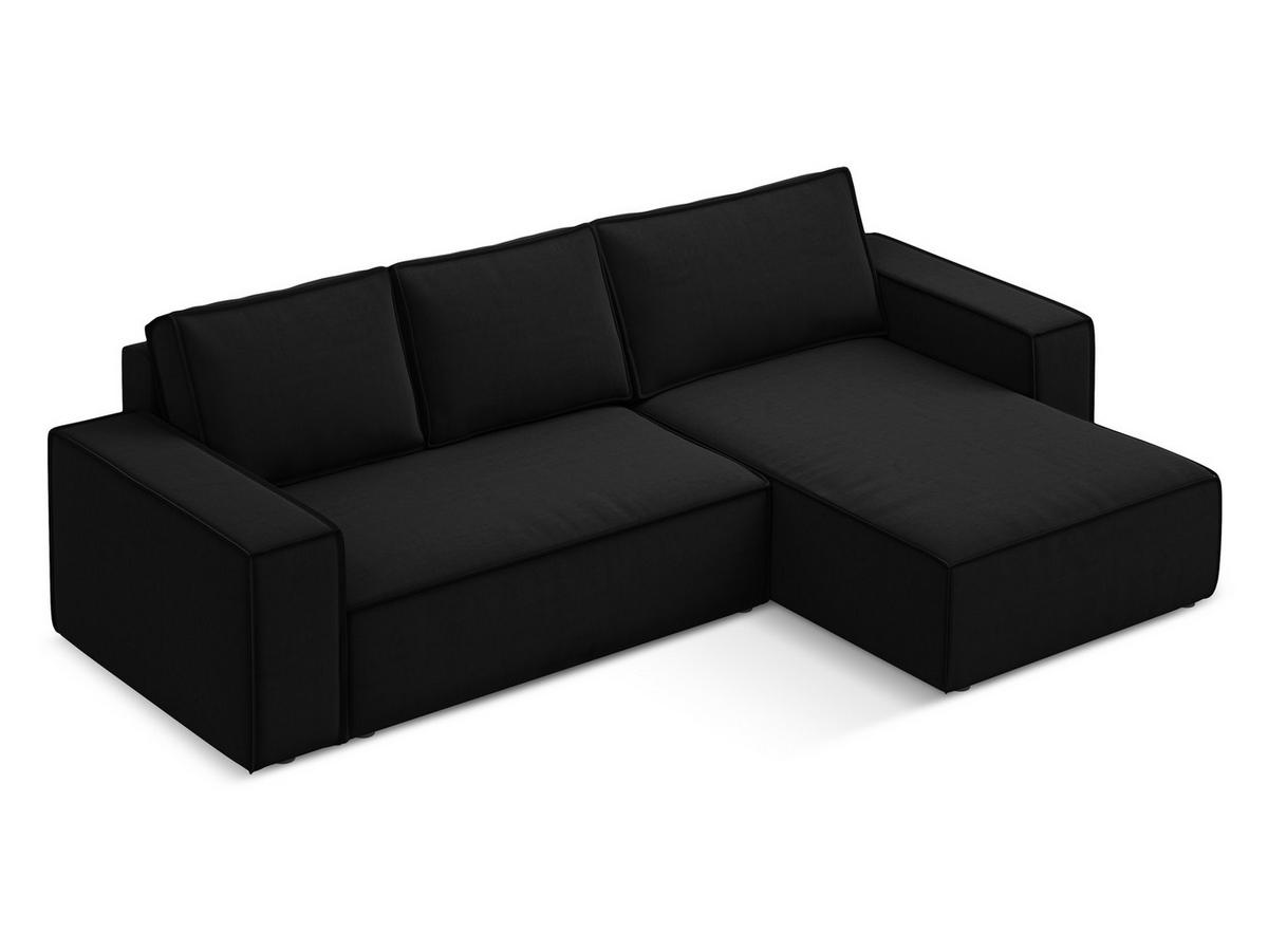 ECKSOFA mit Schlaffunktion Samt Stoff Schwarz - Schwarz, Kunststoff/Textil (290/185cm) - Makamii