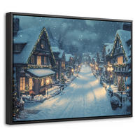 LEINWAND Bilder mit Rahmen - Weihnachtsdorf - Weihnachten - Schnee - Winter - 40x30 - Dunkelblau, Textil (40/30cm) - MuchoWow
