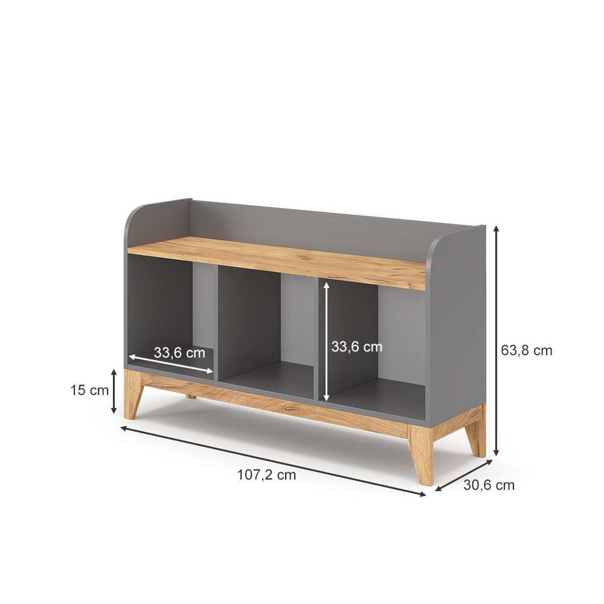 KINDERSITZBANK Malia Grau 107.2 x 63.8 cm - Eichefarben/Grau, Holzwerkstoff (107.2/63.8/30.6cm) - VitaliSpa