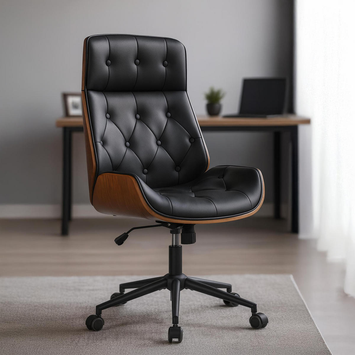 BÜROSTUHL Drayk walnuss/schwarz schwarz - Schwarz, Metall (58/120/66cm) - TPFLiving