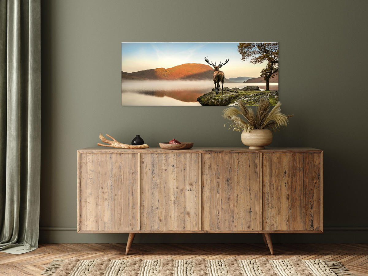 GLASBILD 125x50 cm Hirsch Landschaft - Braun, Glas (125/50cm) - artissimo