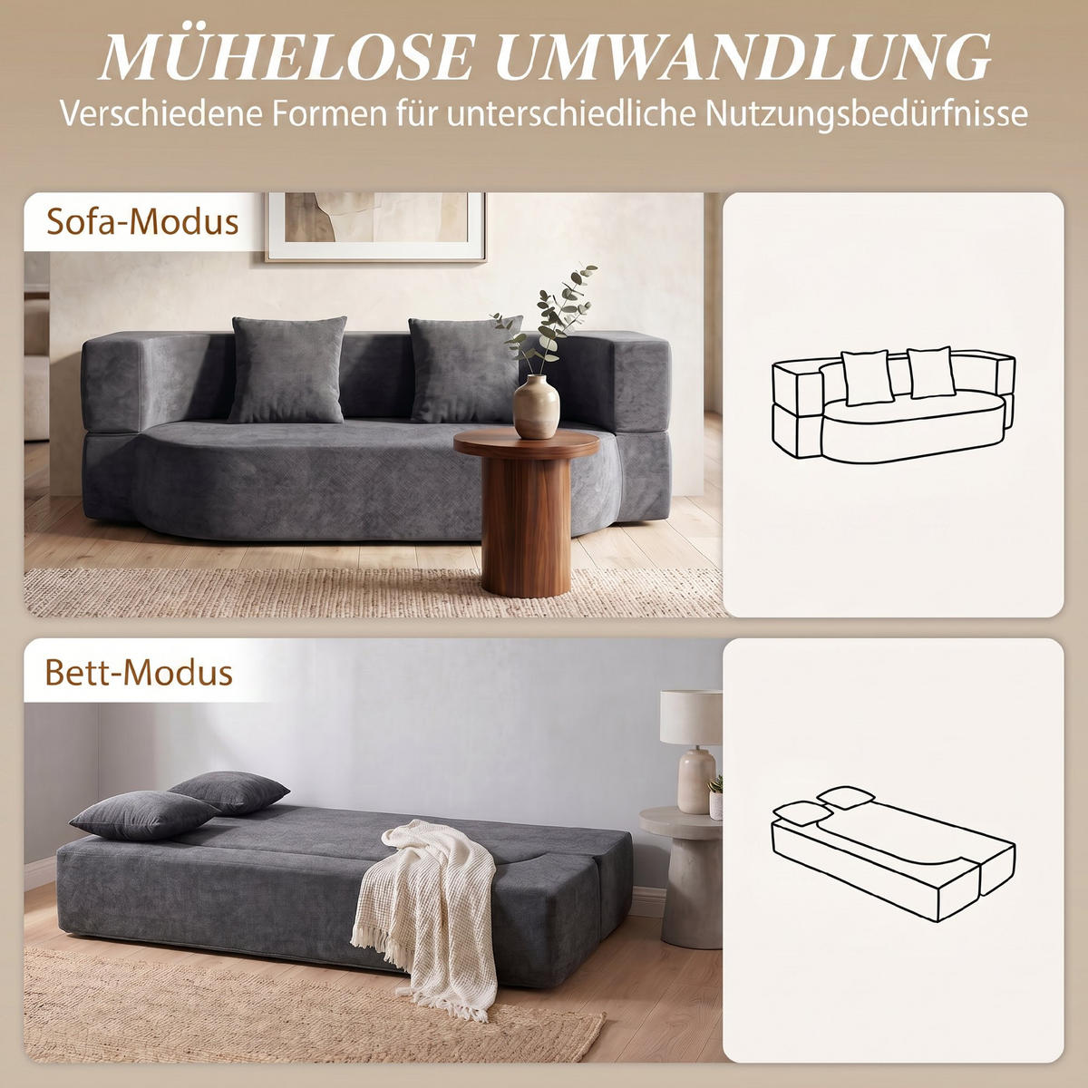 SCHLAFSOFA Polyester Dunkelgrau - Dunkelgrau, Textil (80/60/190cm) - HOMCOM