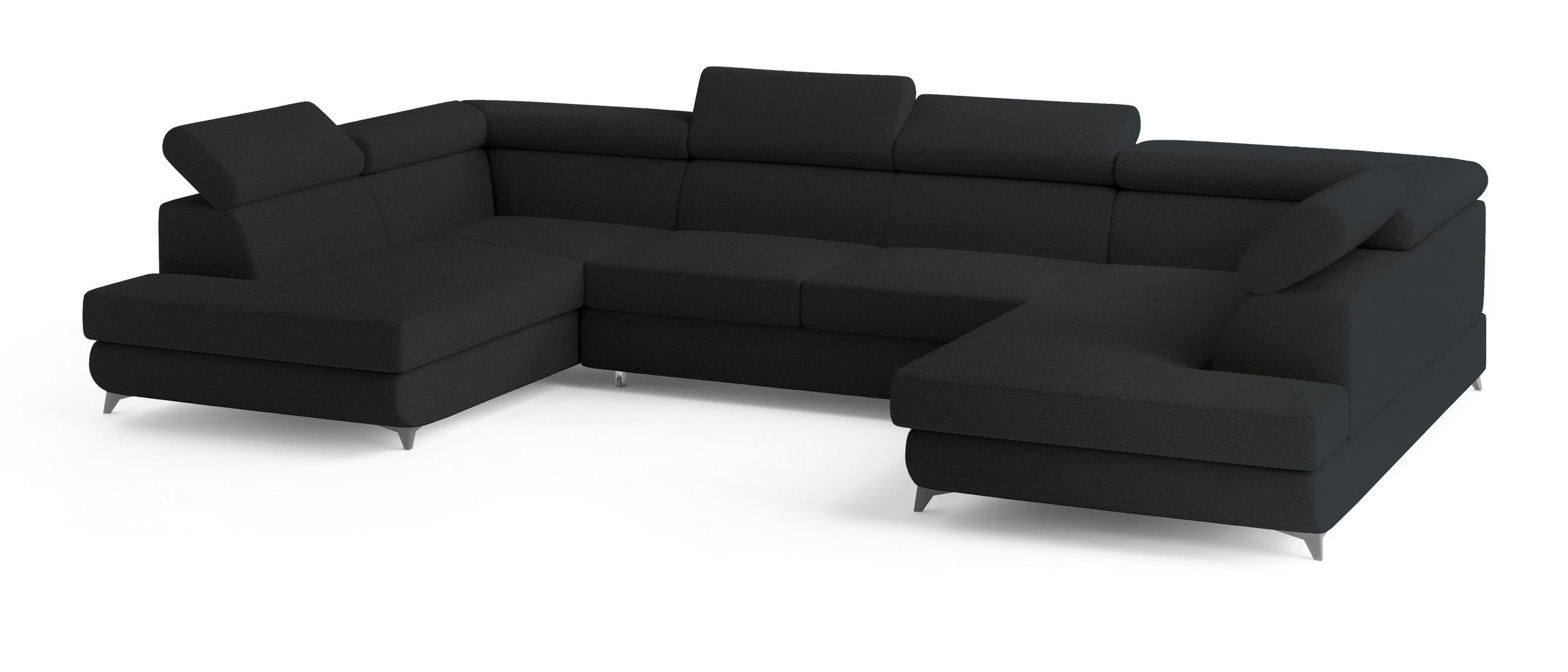 WOHNLANDSCHAFT VINTESSA Schwarz Boucle-Stoff mit Schlaffunktion - Schwarz, Holz (323/89/190cm) - MASSENO