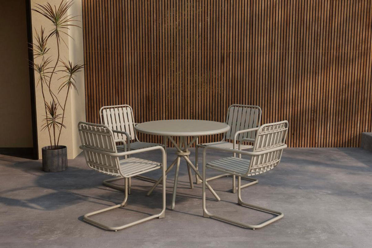 GARTENSET, Chios, Tisch Beige, Glas, 90 x 90 x 71 cm, 5-teilig - Beige, Glas - ebuy24