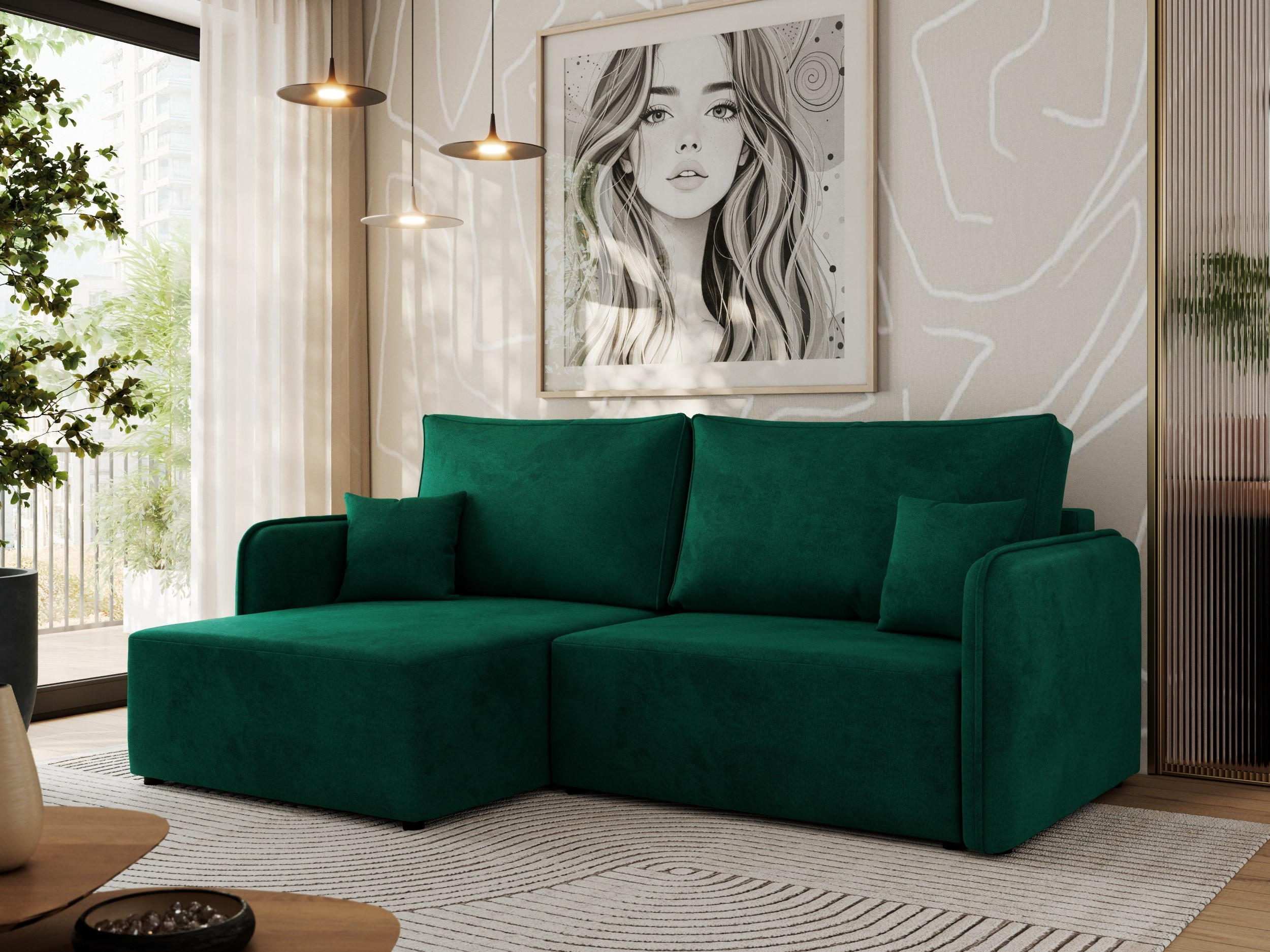 ECKSCHLAFSOFA MESTO L Dunkelgrün Velvet - links - Dunkelgrün/Schwarz, Kunststoff/Textil (227/147cm) - MKS