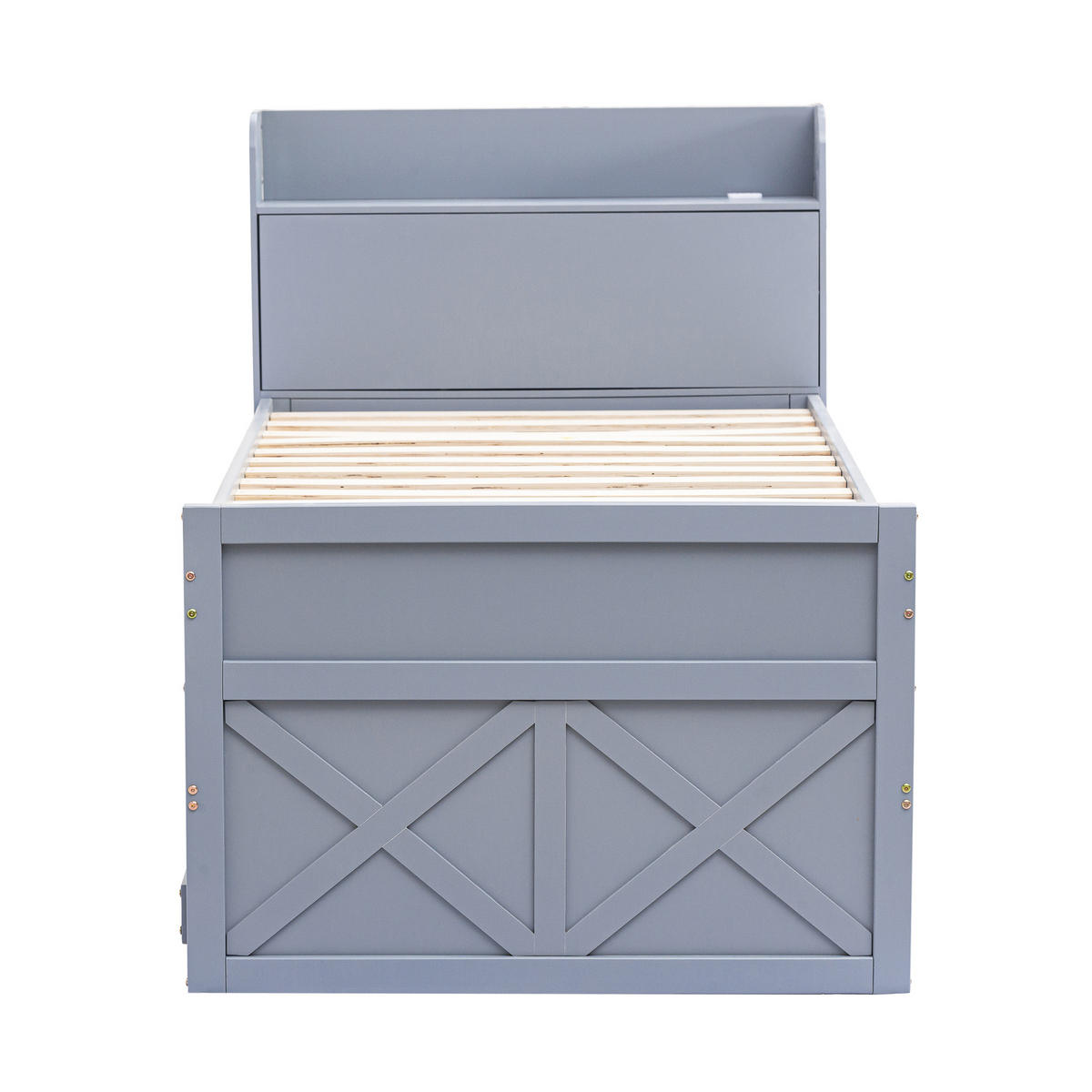 EINZELBETT 90x190 Kiefer Massivholz Schublade USB Grau - Grau, Holzwerkstoff - FLIEKS
