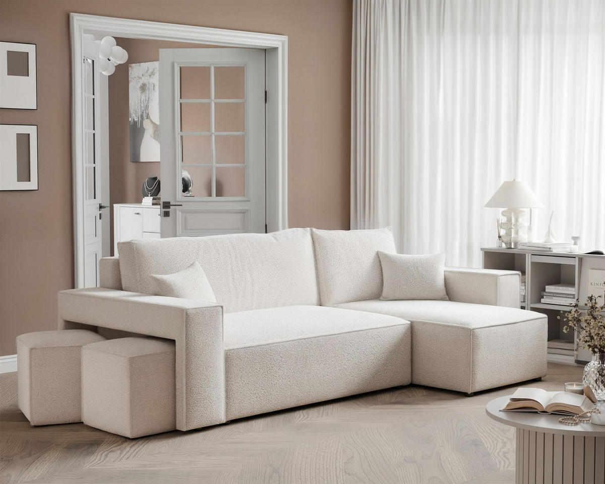 ECKSOFA Adara Inkl. Hocker - Creme, Holzwerkstoff/Textil (145/262cm) - Fun Möbel