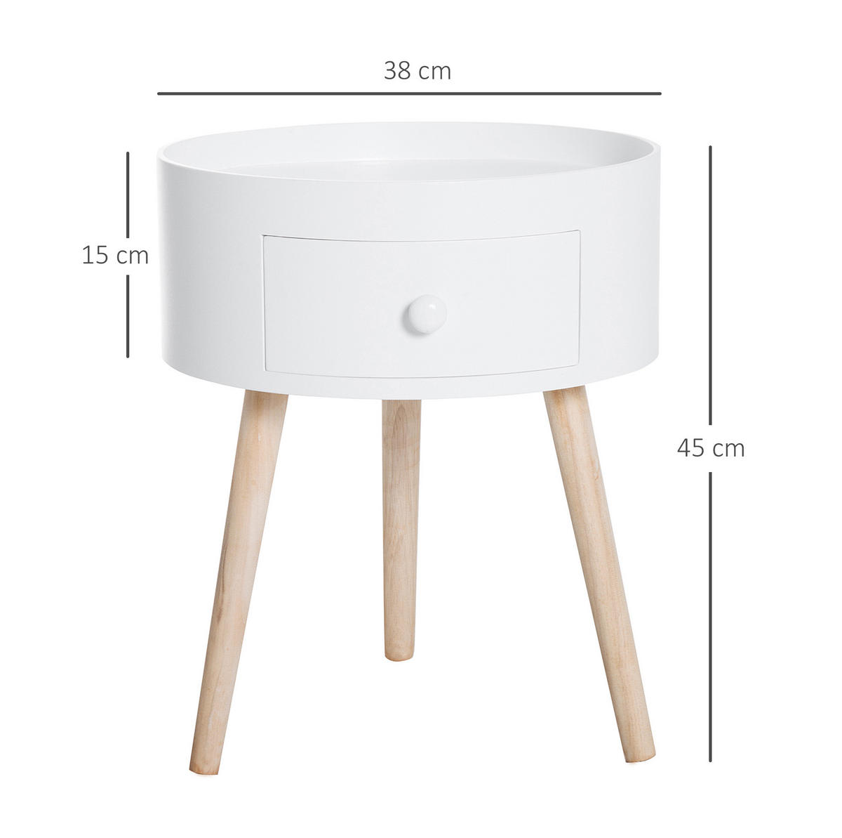 COUCHTISCH aus Holz 38x38x45 cm Weiß mit Schublade - Weiß, Holzwerkstoff (38/38/45cm) - IVMEU