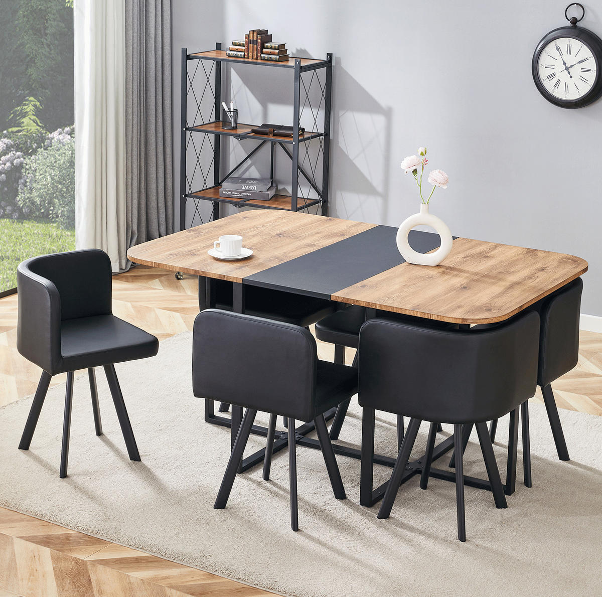 ESSTISCH-SET ausziehbar für 4-6 Personen MDF/Metall Schwarz/Natur 3-tlg. - Schwarz, Metall (100/79/150cm) - Meubliv