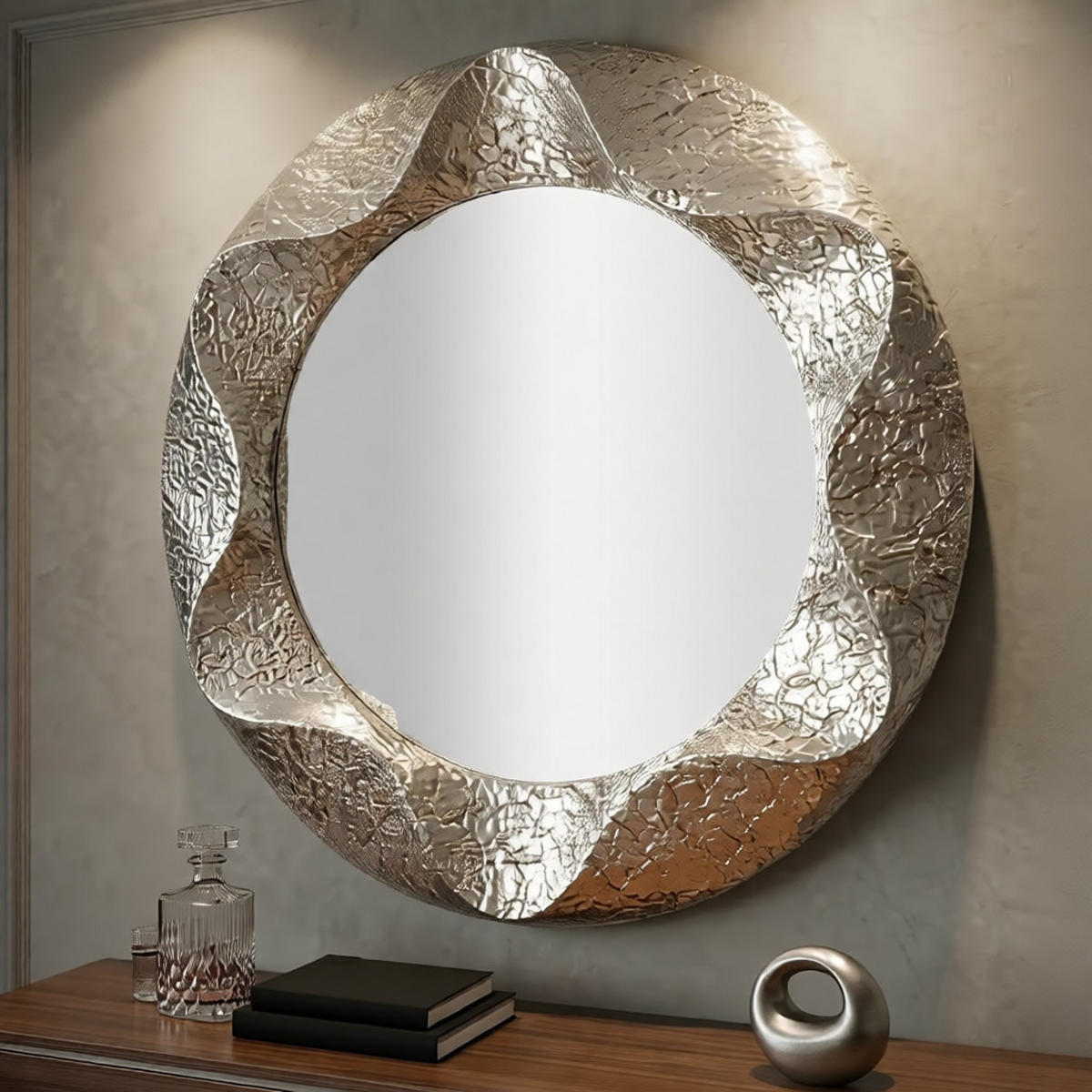WANDSPIEGEL Argelux, silberfarben, Eisen, Spiegelglas und MDF, 104 x 7 x 104 cm, rund - Silberfarben, Glas/Holzwerkstoff (104/104/7cm) - Mauro Ferretti