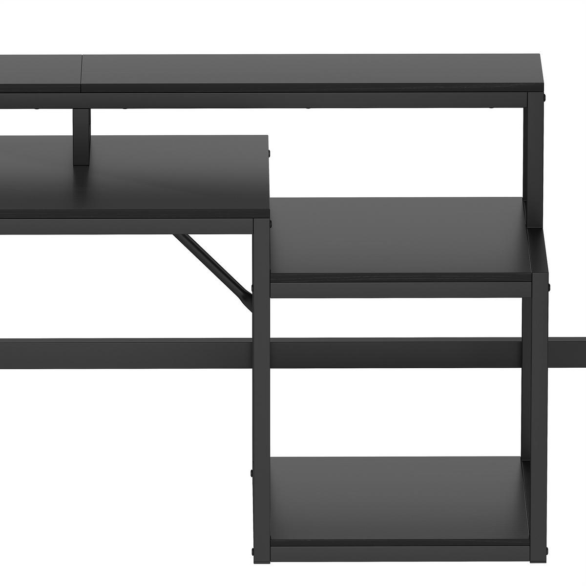 HOCHBETT 140x200cm Schwarz Metall LED-Licht Schreibtisch USB - Schwarz, Metall (140/200cm) - FLIEKS