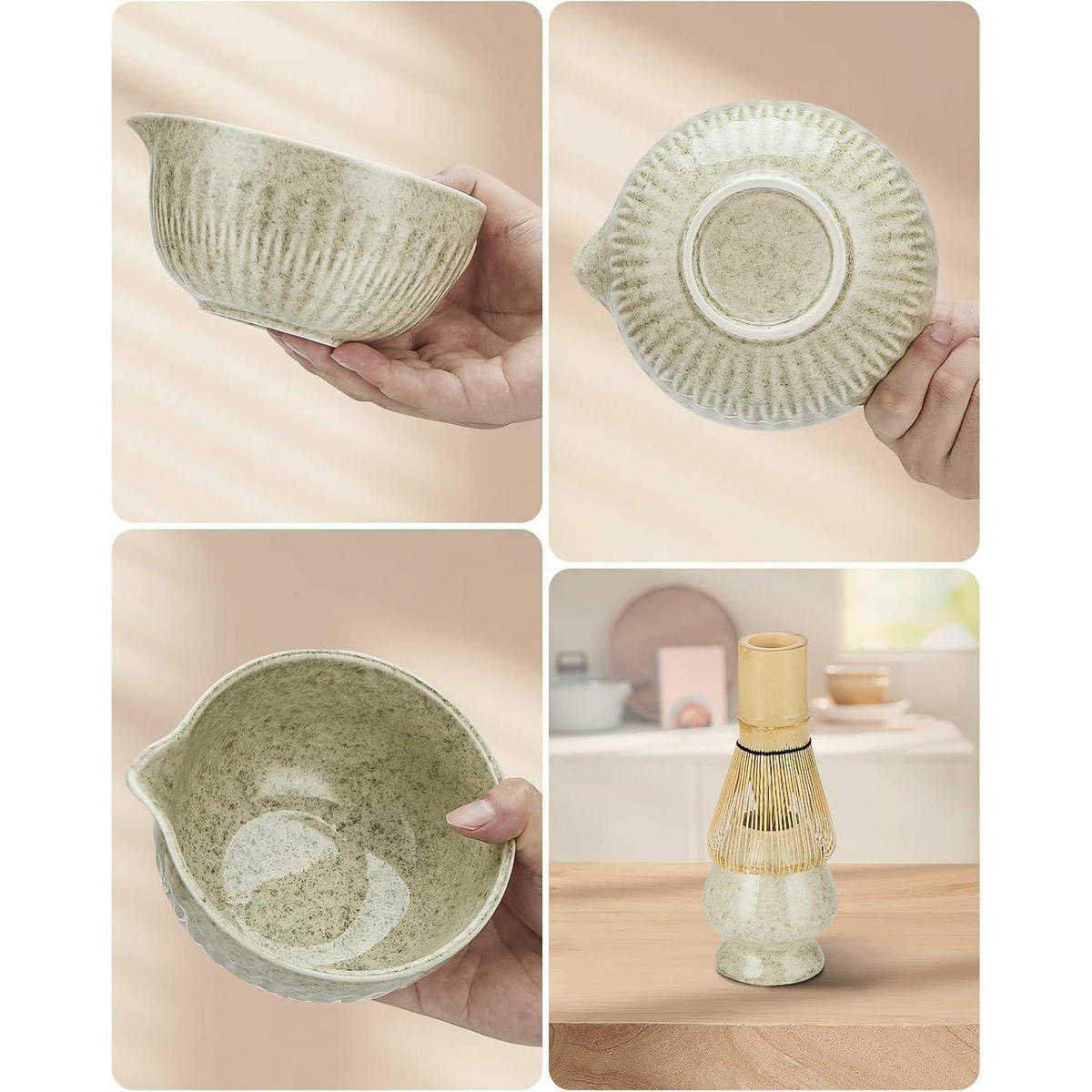 MATCHA Set 7-teiliges traditionelles Set mit Bambus-Schneebesen und Schale - Schwarz, Keramik (15/10/20cm)