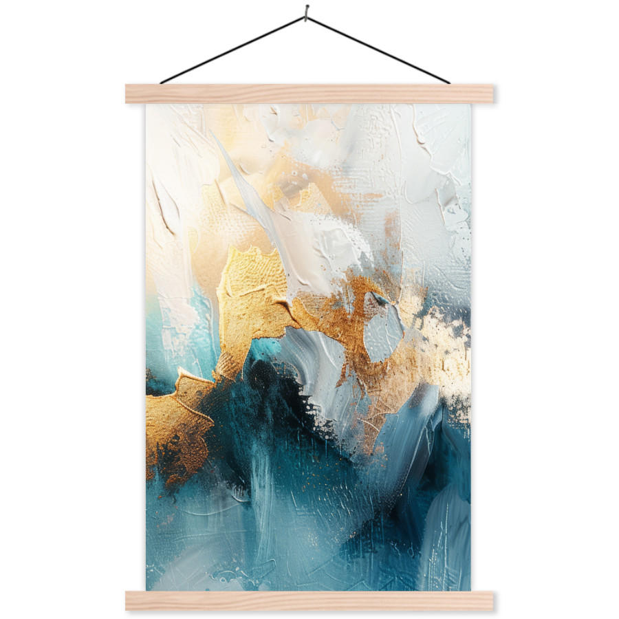 POSTER Abstrakt - Kunst - Gold - Blau 60x90 cm - Petrol, Textil (60/90/0.15cm) - MuchoWow