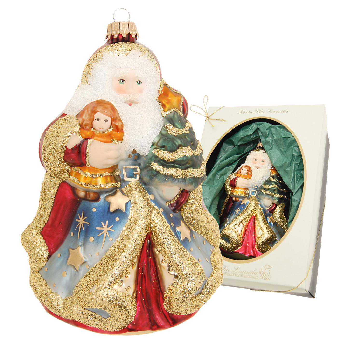 CHRISTBAUMSCHMUCK Santa Kinderträume Rot 20cm (Glas / 1 Stk.) - Rot, Glas (11/20/10cm) - Krebs Glas Lauscha