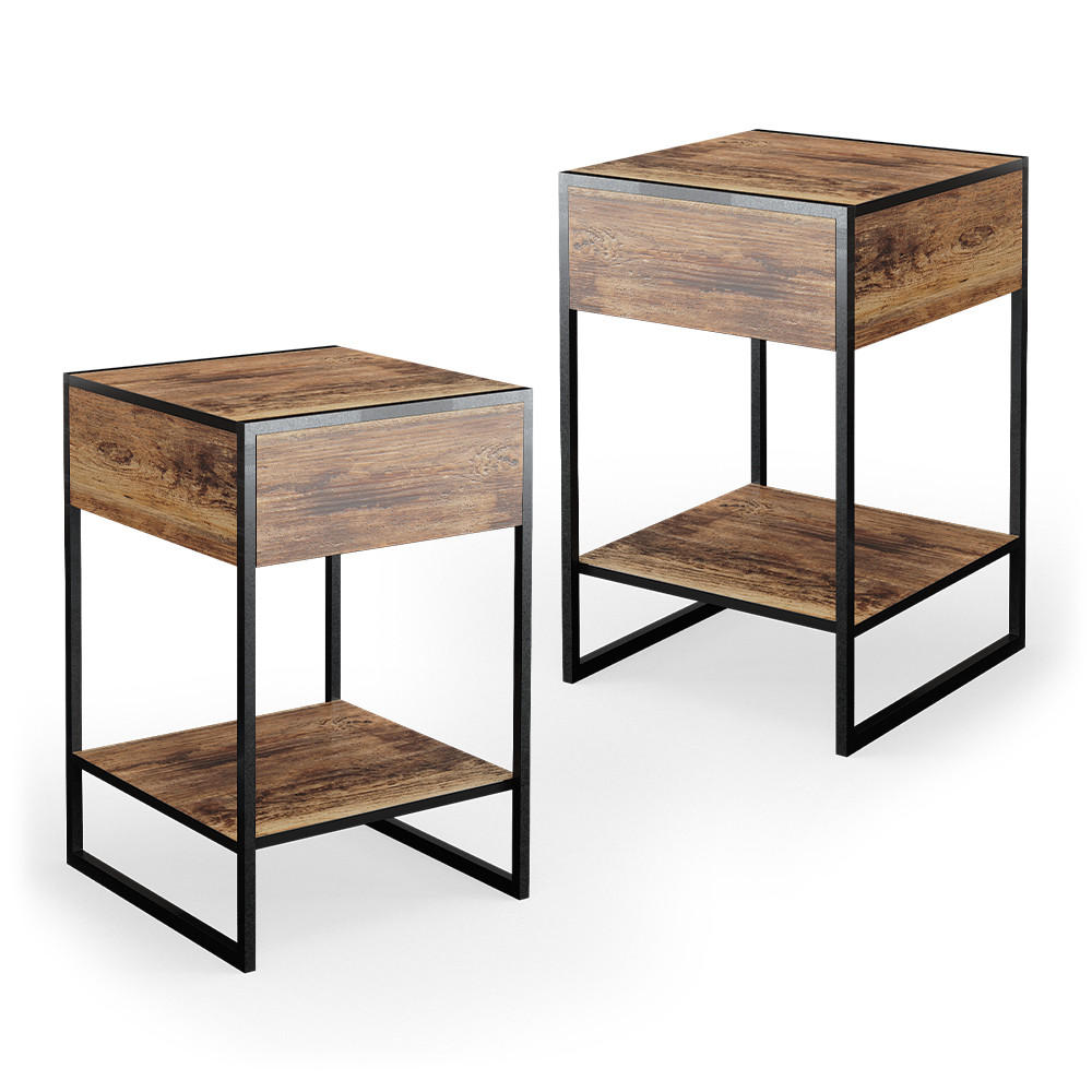 NACHTTISCH Fyrk Antikholz 43.5 x 66 cm 2er Set - Eichefarben/Schwarz, Holzwerkstoff (43.5/66/43.5cm) - Vicco
