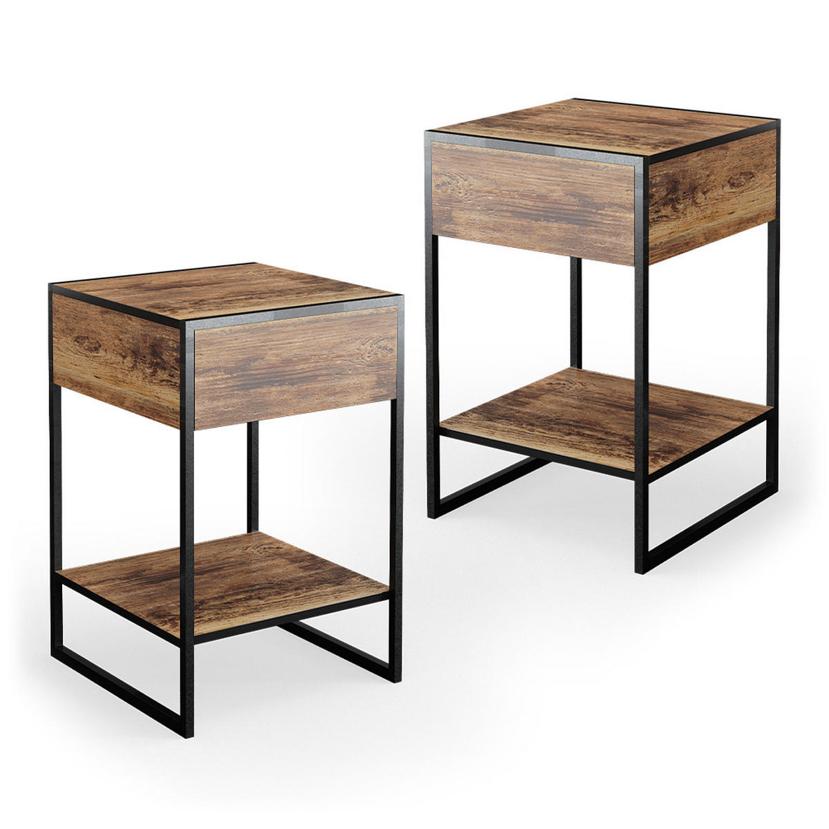 NACHTTISCH Fyrk Antikholz 43.5 x 66 cm 2er Set - Eichefarben/Schwarz, Holzwerkstoff (43.5/66/43.5cm) - Vicco