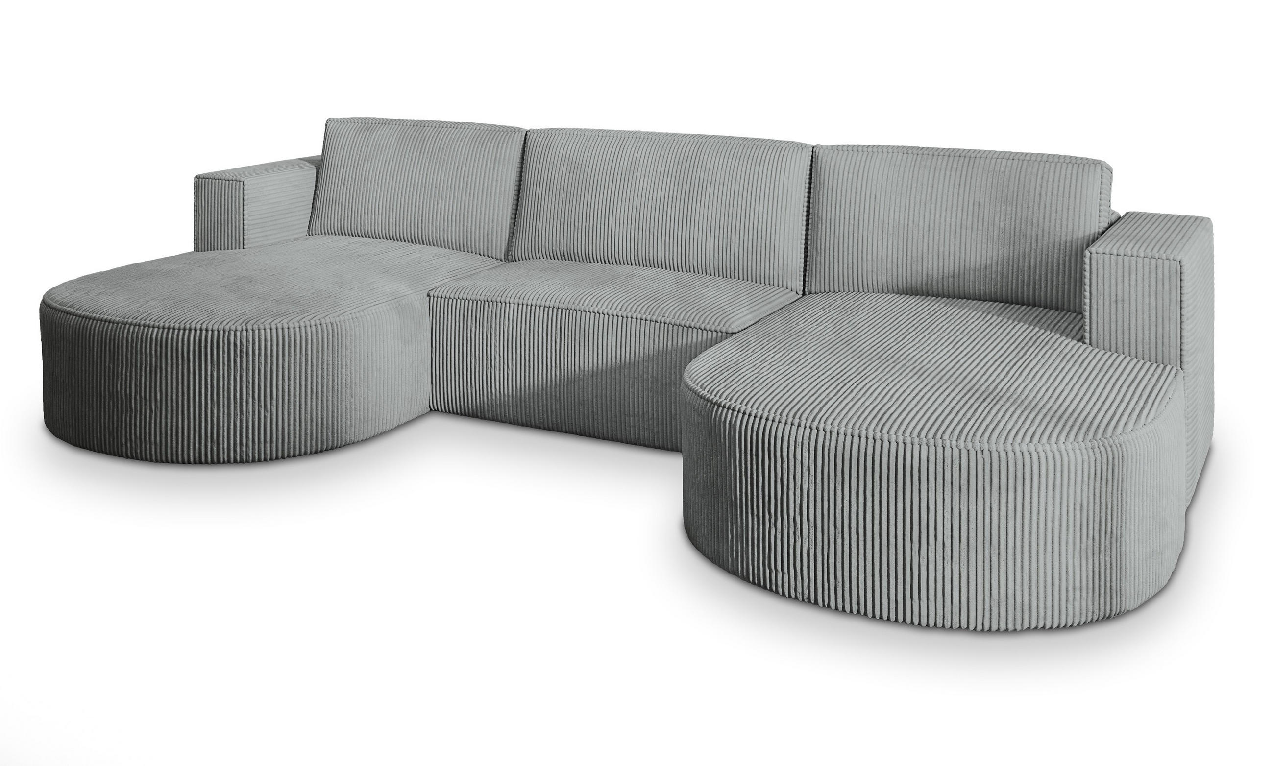 ROHOVÁ SEDAČKA VEZZO světle šedá - šedá/světle šedá, dřevo/textil (347/174cm) - MASSENO