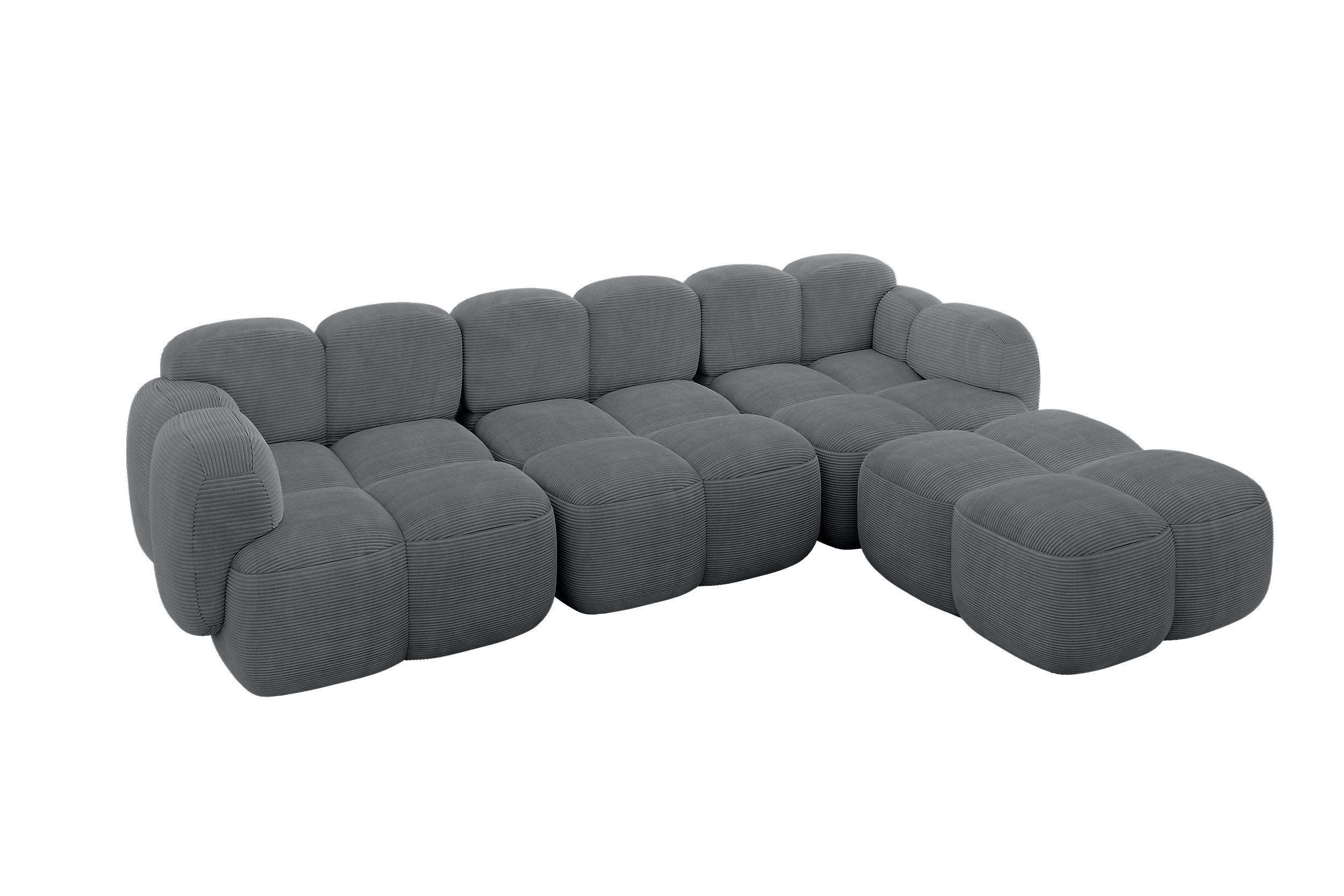 ECKSOFA modulares Sofa Rechts Miko-L2 302x205x75 Dunkelgrau Cord - Graphitfarben/Schwarz, Holzwerkstoff/Kunststoff (302/205cm) - ALTDECOR