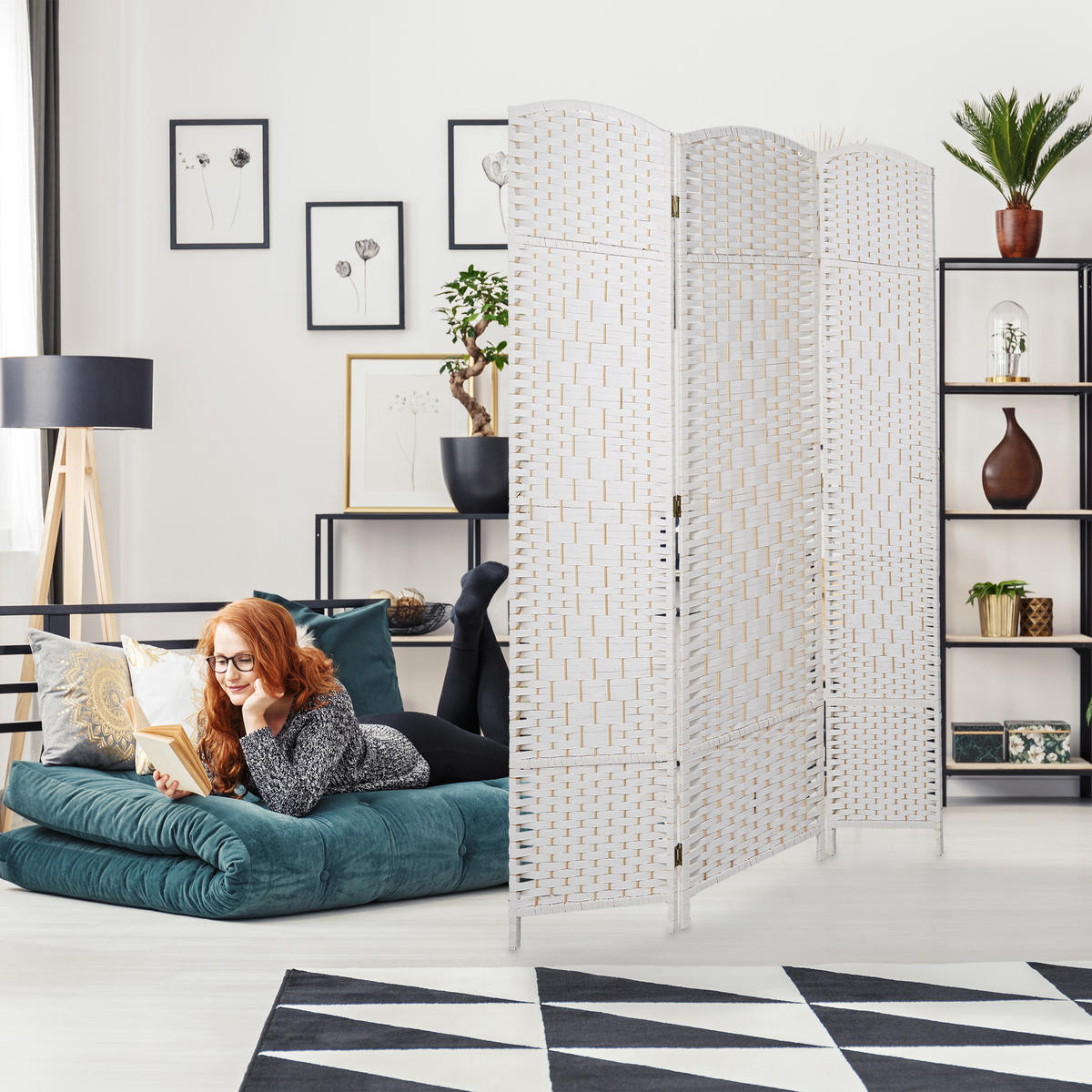 PARAVENT - Weiß, Holz/Papier (120/170/2cm) - Relaxdays