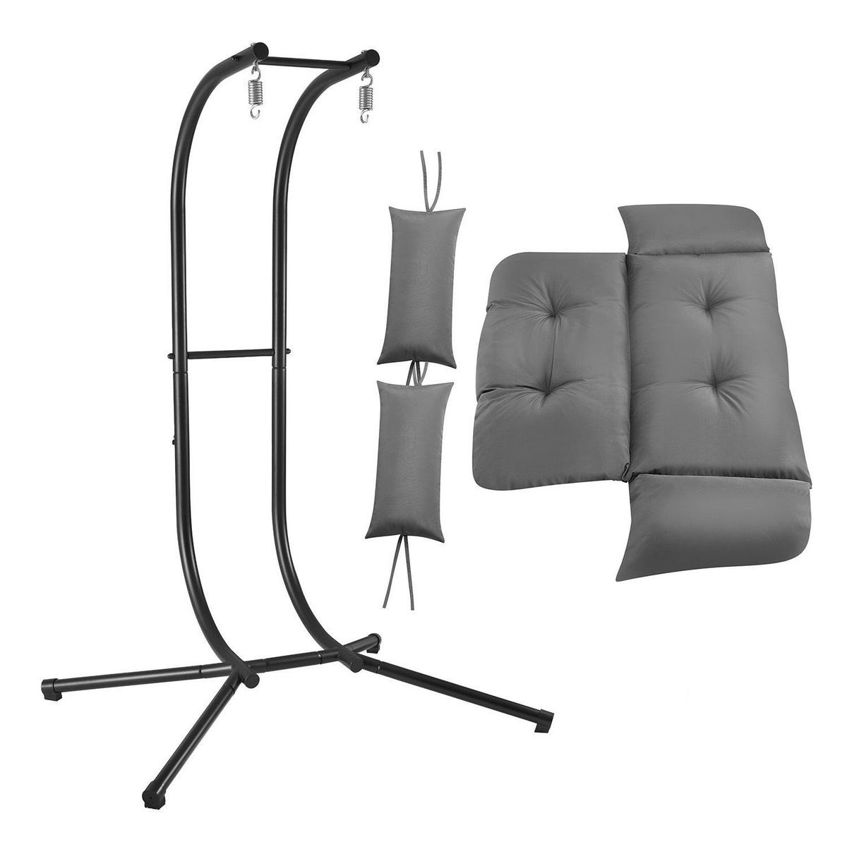 XXL-KORBHÄNGESESSEL Aria grau inkl. waschbare Bezüge - Grau, Kunststoff/Metall (130/197/127cm) - Juskys