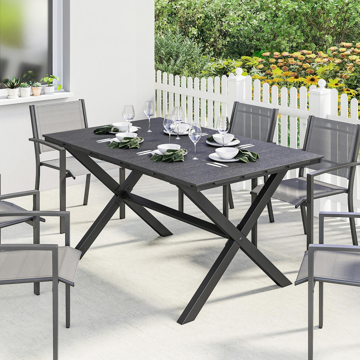 GARTENTISCH DE-14209 rechteckig 150x90 cm, für 4-6 Personen Schwarz - Schwarz, Metall (150/90/74cm) - ComfortXL