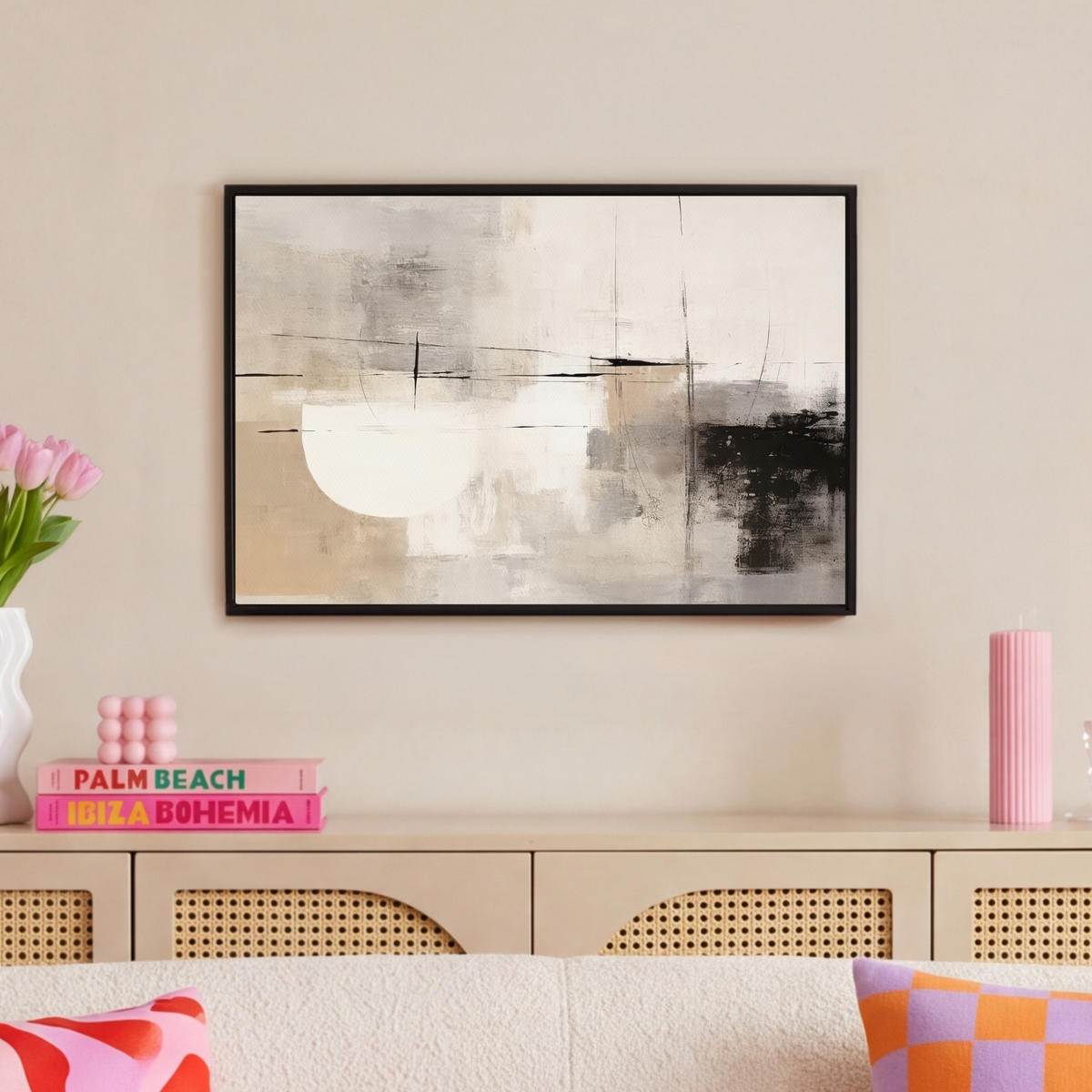 LEINWAND Bilder mit Rahmen - Abstrakt - Kunst - Grau - 60x40 - Hellgrau, Textil (60/40cm) - MuchoWow