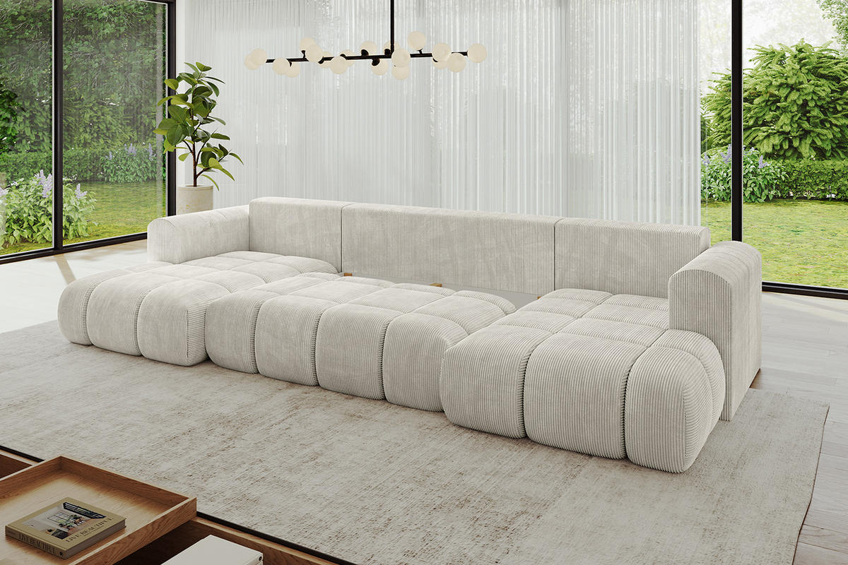 WOHNLANDSCHAFT Ottomane Links CLOUD-U-v1 414x180x40 Hellgrau Cord - Hellgrau, Holzwerkstoff/Kunststoff (414/90/180cm) - ALTDECOR