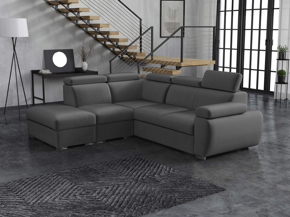 ECKSOFA Boston 2RR1P, Seite: Links PUFAP+R+1P(65)+2R - Silberfarben/Grau, Holz/Textil (260/230cm) - MIRJAN24