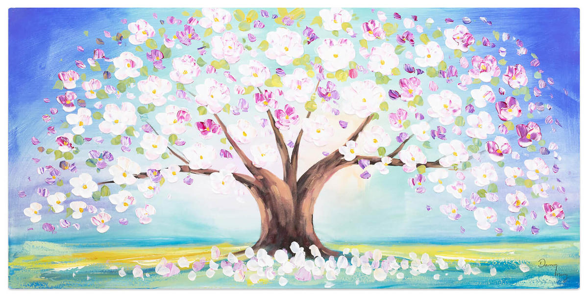 ACRYLBILD HANDGEMALT 120/60 cm - Blau/Pink, Holz/Textil (120/60cm) - KUNSTLOFT