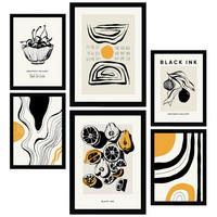 POSTER Set Mit 6 Schwarze Tintenfrüchte Größe A3 & A4 Schwarzer Rahmen - Schwarz, Papier (29.7/1cm) - Nacnic