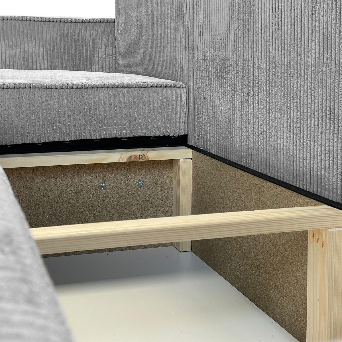 ECKSOFA Gepolstertes CARLO XL Cord mit Schlaffunktion und Bettkasten, Poso 110 - Hellgrau, Textil (277/143cm) - Lookway
