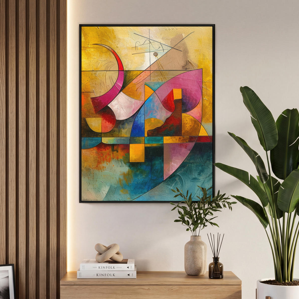 LEINWAND Bilder mit Rahmen - Kunst - Abstrakt - Modern - 70x100 - Gelb, Textil (70/100cm) - MuchoWow