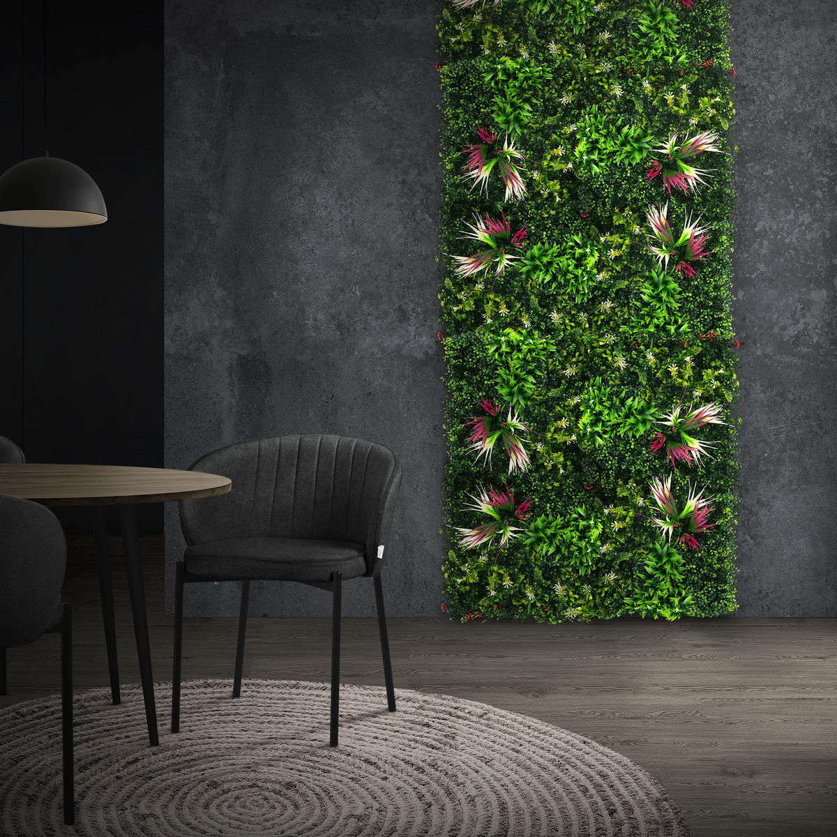 KÜNSTLICHE PFLANZENWAND 4er Set 50x50 cm Kunstpflanzen Wand Innen Aussen Grün Tropical Pink - Pink/Grün, Kunststoff (50/50/10cm) - ECD-Germany