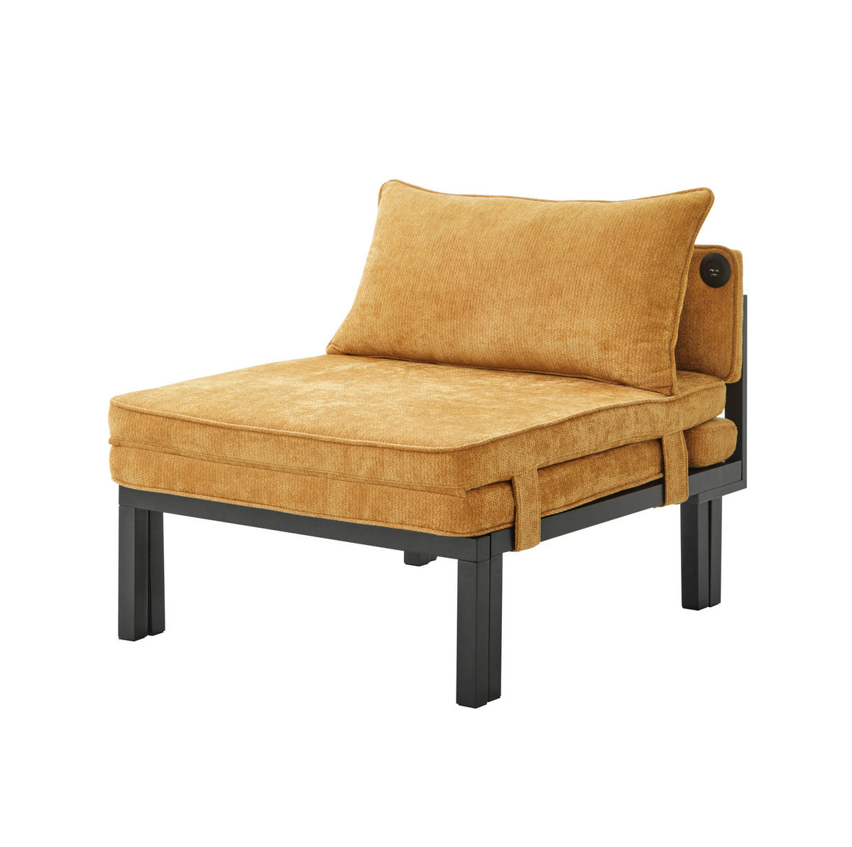 SCHLAFSESSEL ausziehbar mit USB Type-C Samt Gelb - Gelb, Holz (82/79/176cm) - Meubliv