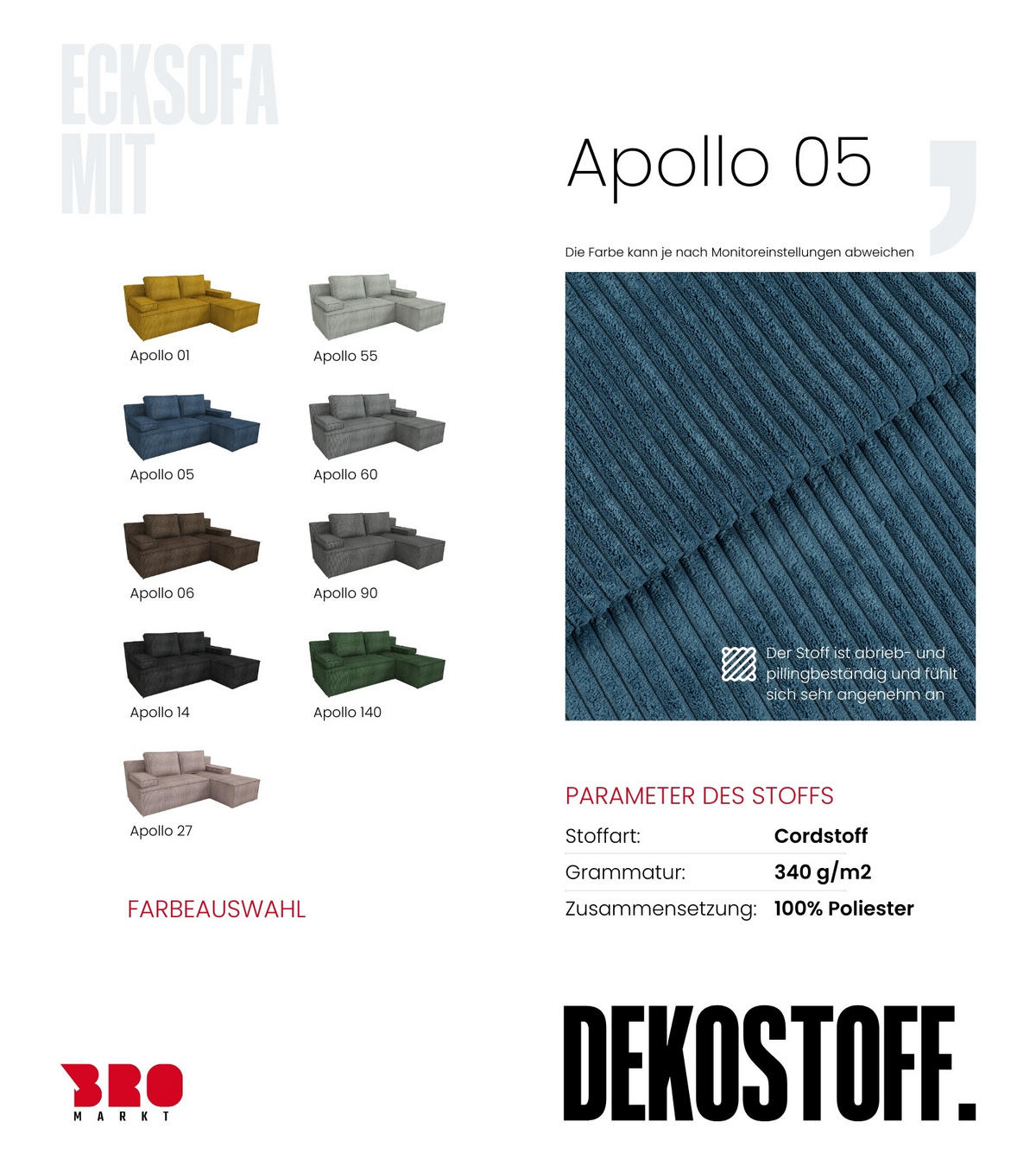 ECKSOFA Caspar mit Schlaffunktion Blau Cord - Blau, Textil (200/141cm) - Bromarkt