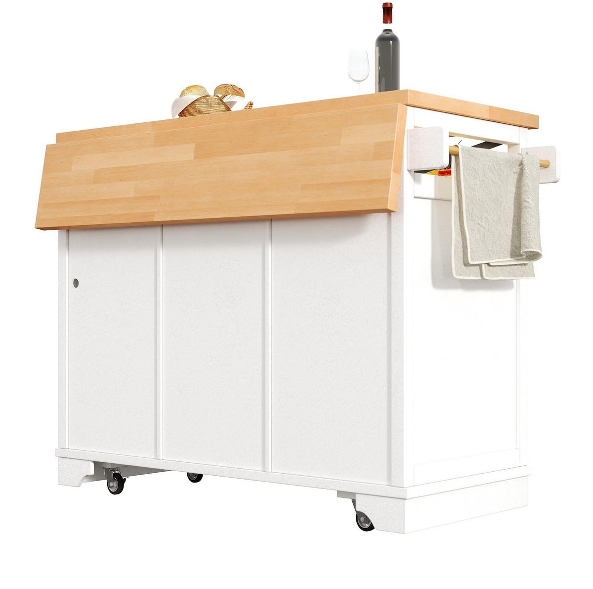 KÜCHENINSEL 120/43/98 cm Weiß aus MDF mit Klapptisch und LED - Weiß, Holzwerkstoff (120/98/43cm) - OKWISH