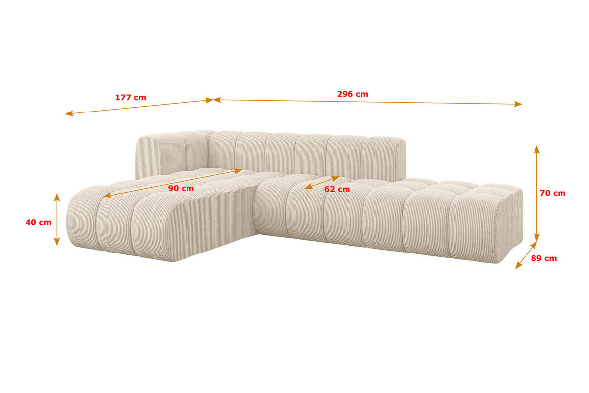 ECKSOFA modulares Sofa Zuvon-L1 - 296x177x70 cm Beige - Beige, Holzwerkstoff/Textil (296/177cm) - ALTDECOR