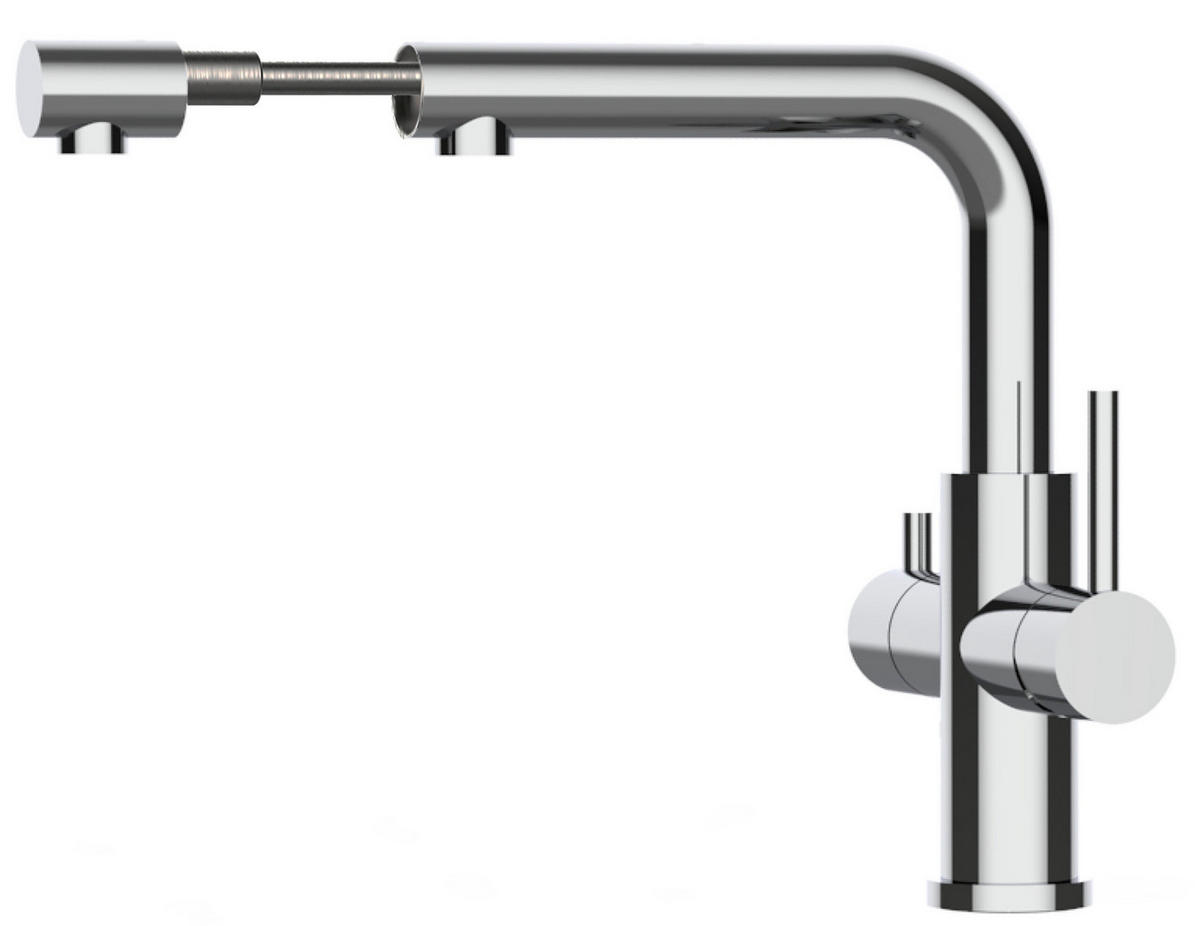 4-WEGE-KÜCHENARMATUR, Edelstahl Massiv aus Chirurgenstahl, Hochglanz, herausziehbarer Brause - Edelstahlfarben, Metall (22.5/27.73/22.5cm) - VIZIO
