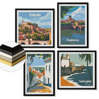 WANDBILDER 4er-Set - 50x50 cm & 40x60 cm Schwarzer Rahmen - Retro-Stadtgrafiken - Schwarz, Kunststoff (50/50cm) - ArtPrintCave