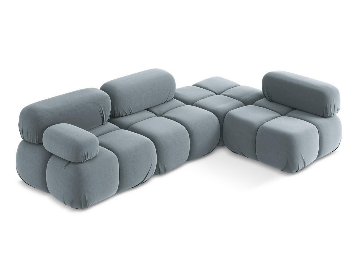 ECKSOFA Rechts Samt Stoff Blau - Blau/Schwarz, Kunststoff/Textil (285/190cm) - Makamii
