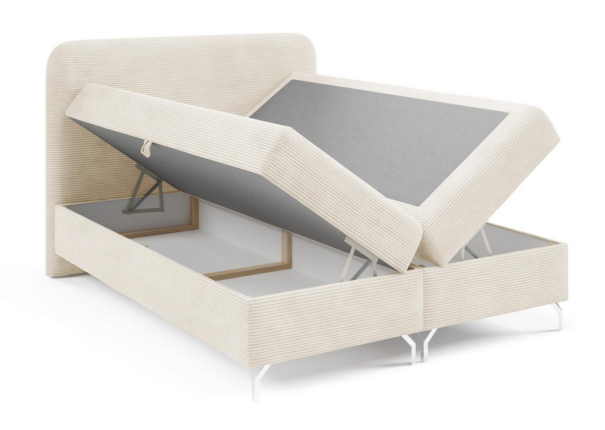 BOXSPRINGBETT mit Matratze H3 200x200 Rotos, Cordstoff, Bettkasten, Creme - Creme, Holz/Textil (200/200cm) - Emporius