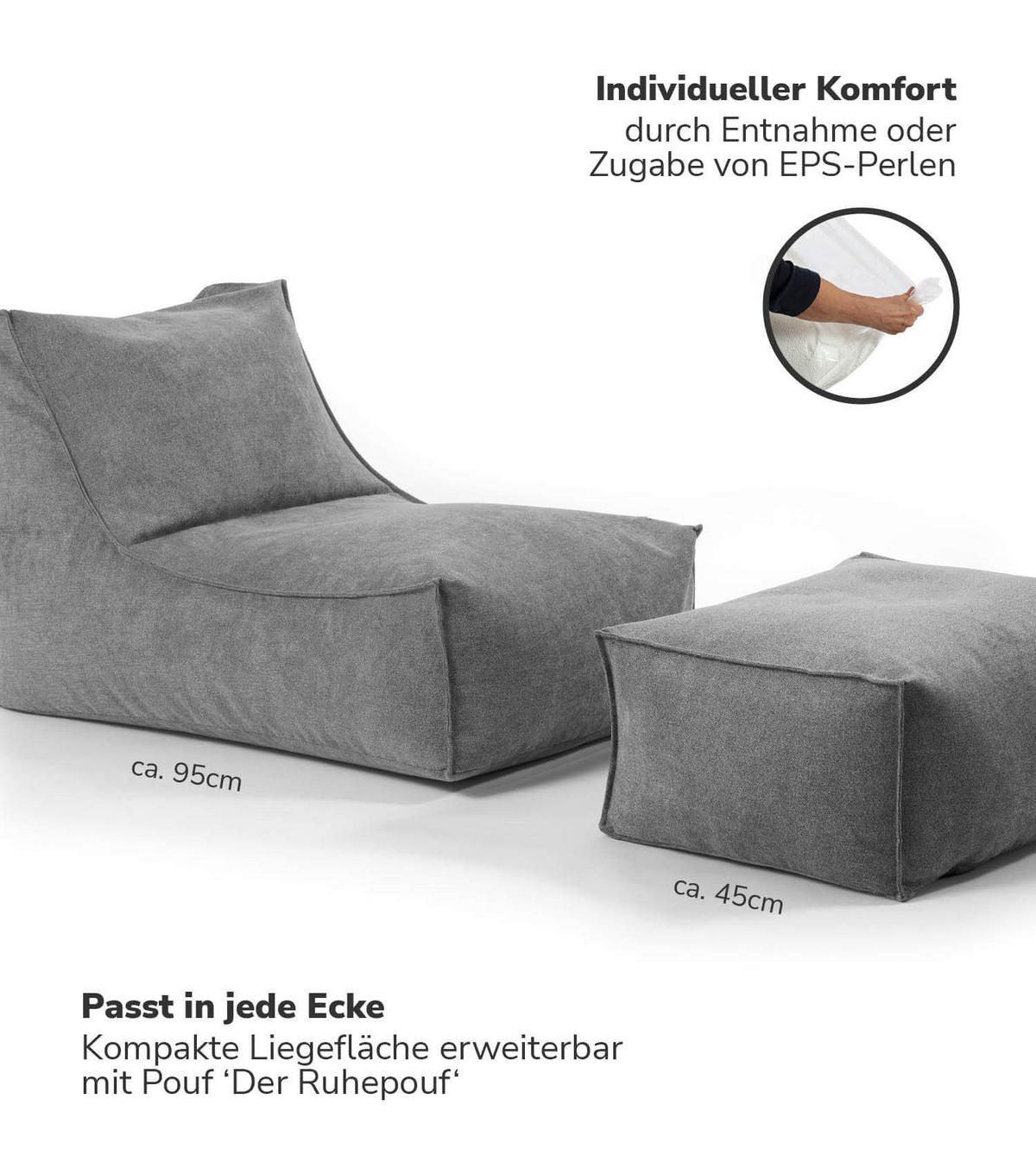 SITZSACK Der Gelassene - Anthrazit, Textil (60/65/95cm) - Mokebo