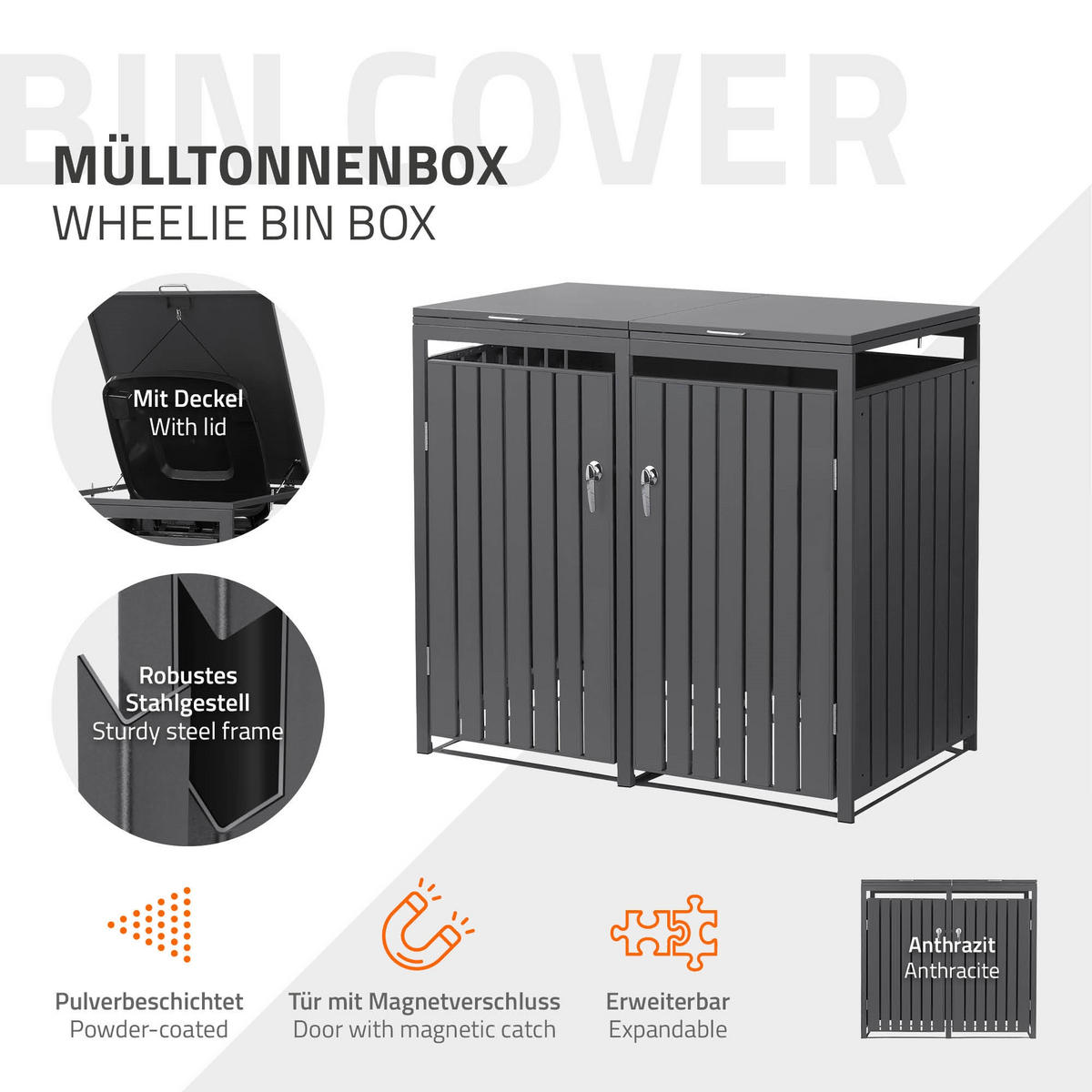 MÜLLTONNENBOX 2er Anthrazit - Anthrazit, Metall (132/120/80cm) - ML-DESIGN