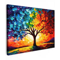 LEINWANDBILD - Baum - Kunst - Natur - Sonnenuntergang - 80x60 - Malerei - Multicolor, Textil (80/60cm) - MuchoWow