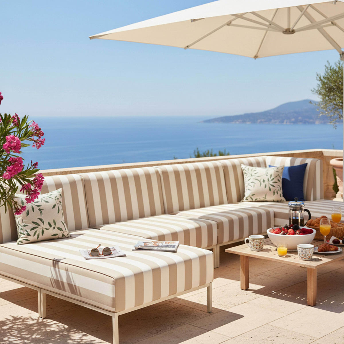 GARTENSOFA mit 5 Sitzplätzen, Beige - Beige, Metall - Oviala